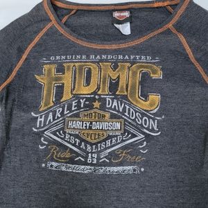 Harley-Davidson Womens Gray Waffle-Knit Long Sleeve Henley Shirt